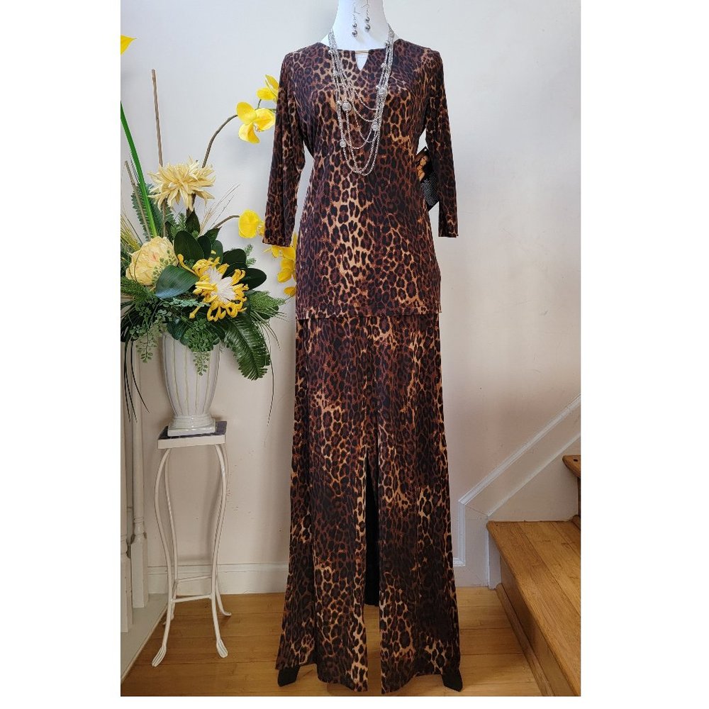 IMAN Global Chic Luxury Resort Leopard Tunic & Palazzo Pant Set + Jewelry Set